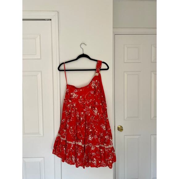 NWOT Free People All Mine One Shoulder Red Linen Floral Flowy Sundress - Picture 5 of 9